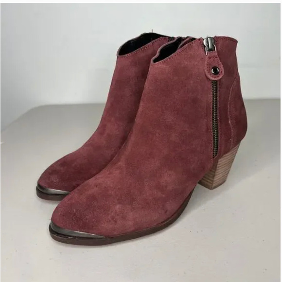 Diba Sequoia Western Booties 9.5 NWOT Burgundy Red Leather Suede Heel Boho Boots - Picture 2 of 6